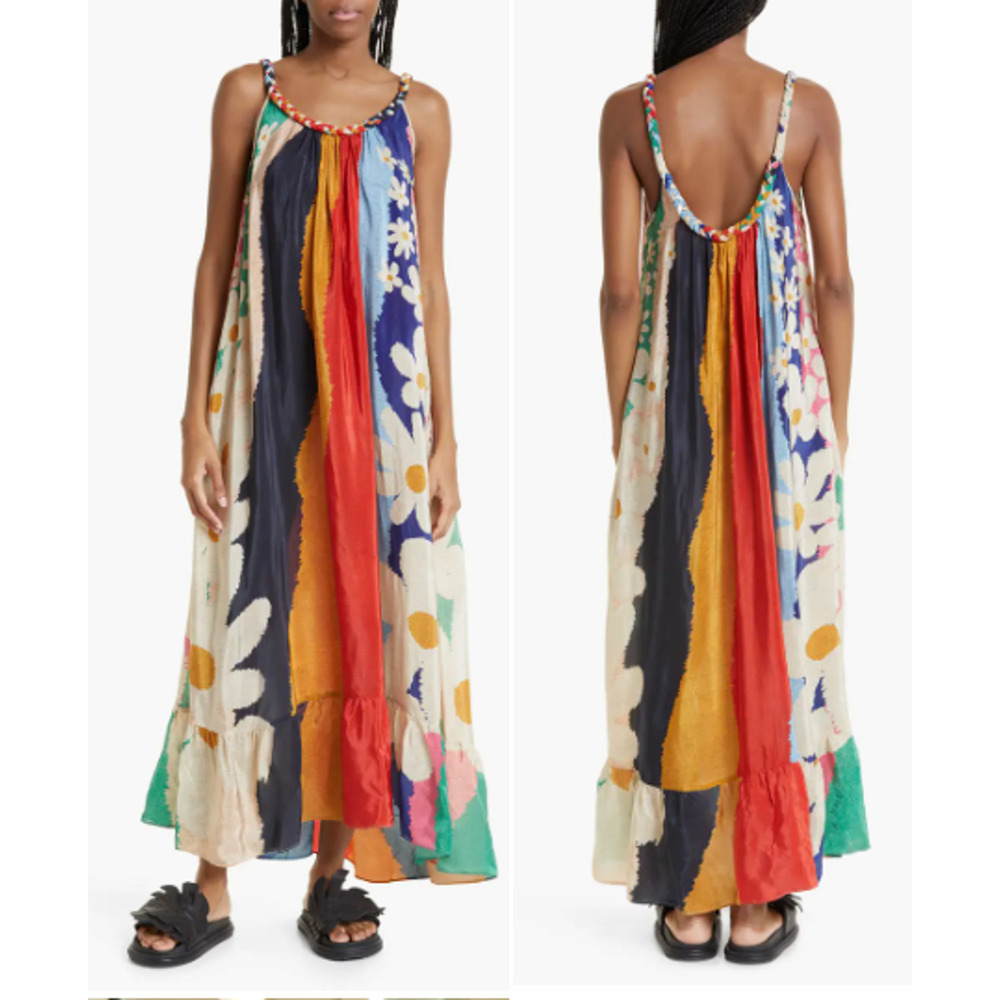 FARM Rio Super Fun Daisy & Stripe Sleeveless Maxi Dress Multi Women's Size XS